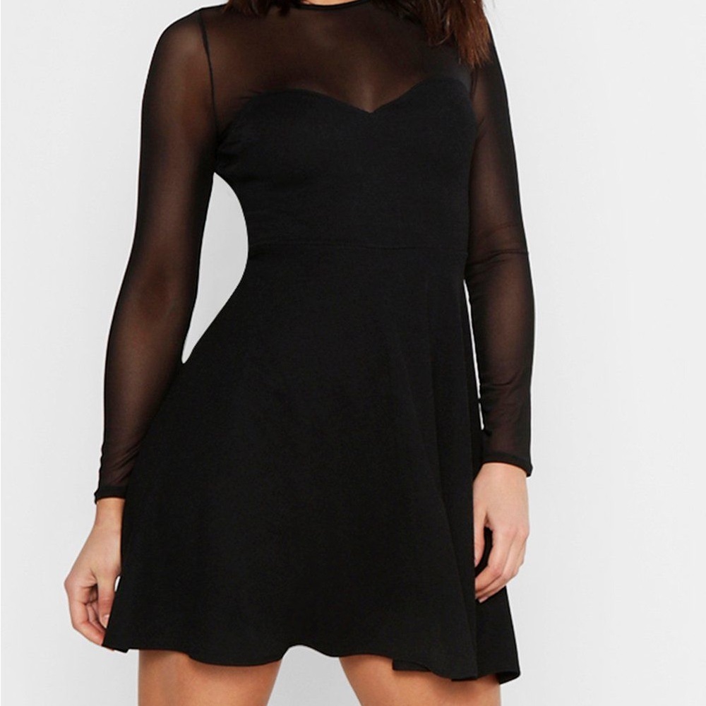 Black HIGH NECK MESH SKATER DRESS